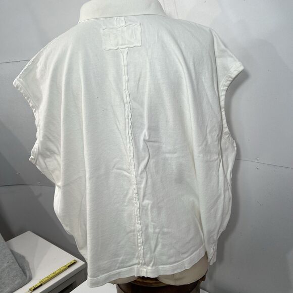 We The Free White Oversized Collar Polo Shirt Sleeveless M Boxy Basic - Picture 2 of 11
